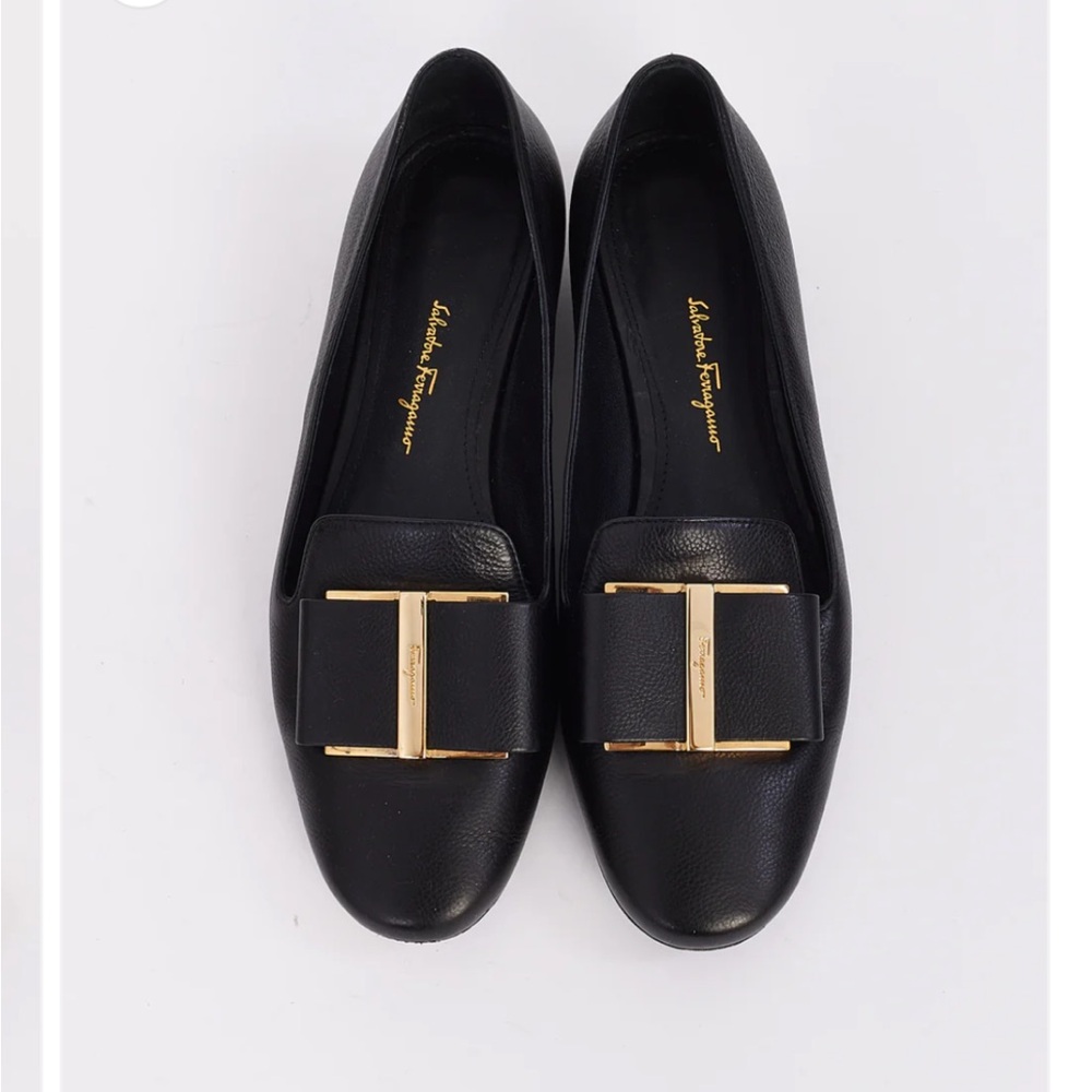 Salvatore Ferragamo Black Flats with Gold Accent